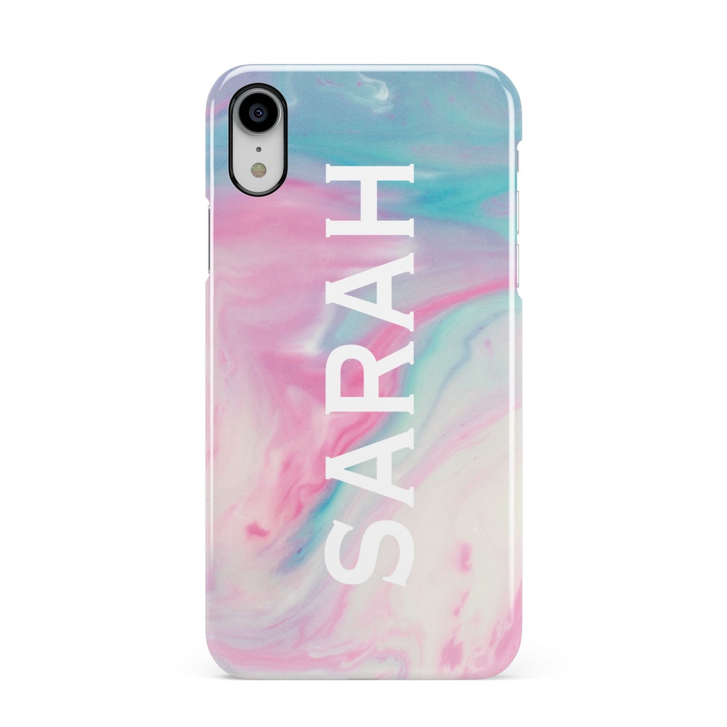 Personalised Clear Name Pastel Unicorn Marble Apple iPhone XR White 3D Snap Case