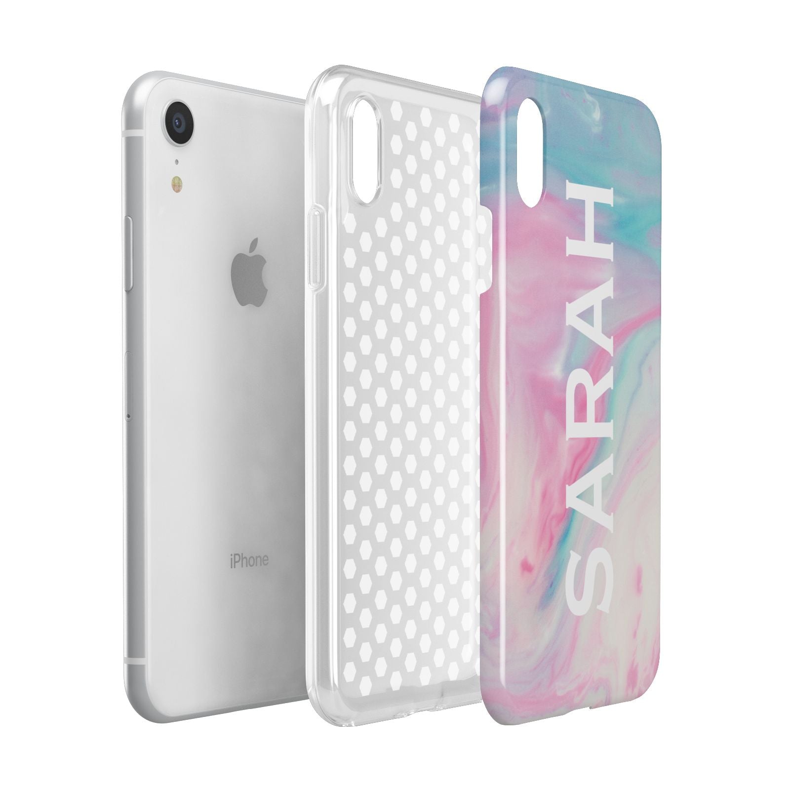 Personalised Clear Name Pastel Unicorn Marble Apple iPhone XR White 3D Tough Case Expanded view