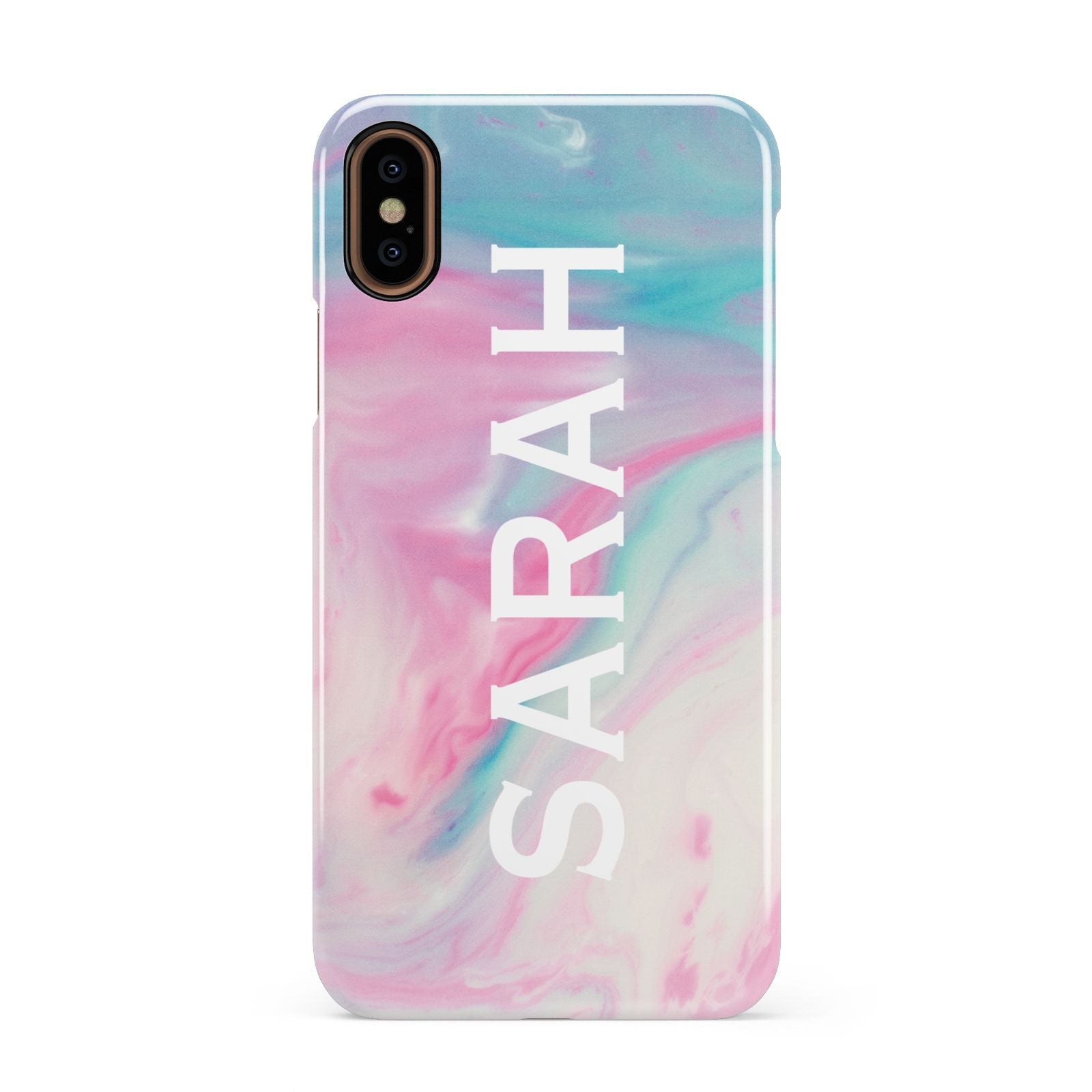 Personalised Clear Name Pastel Unicorn Marble Apple iPhone XS 3D Snap Case