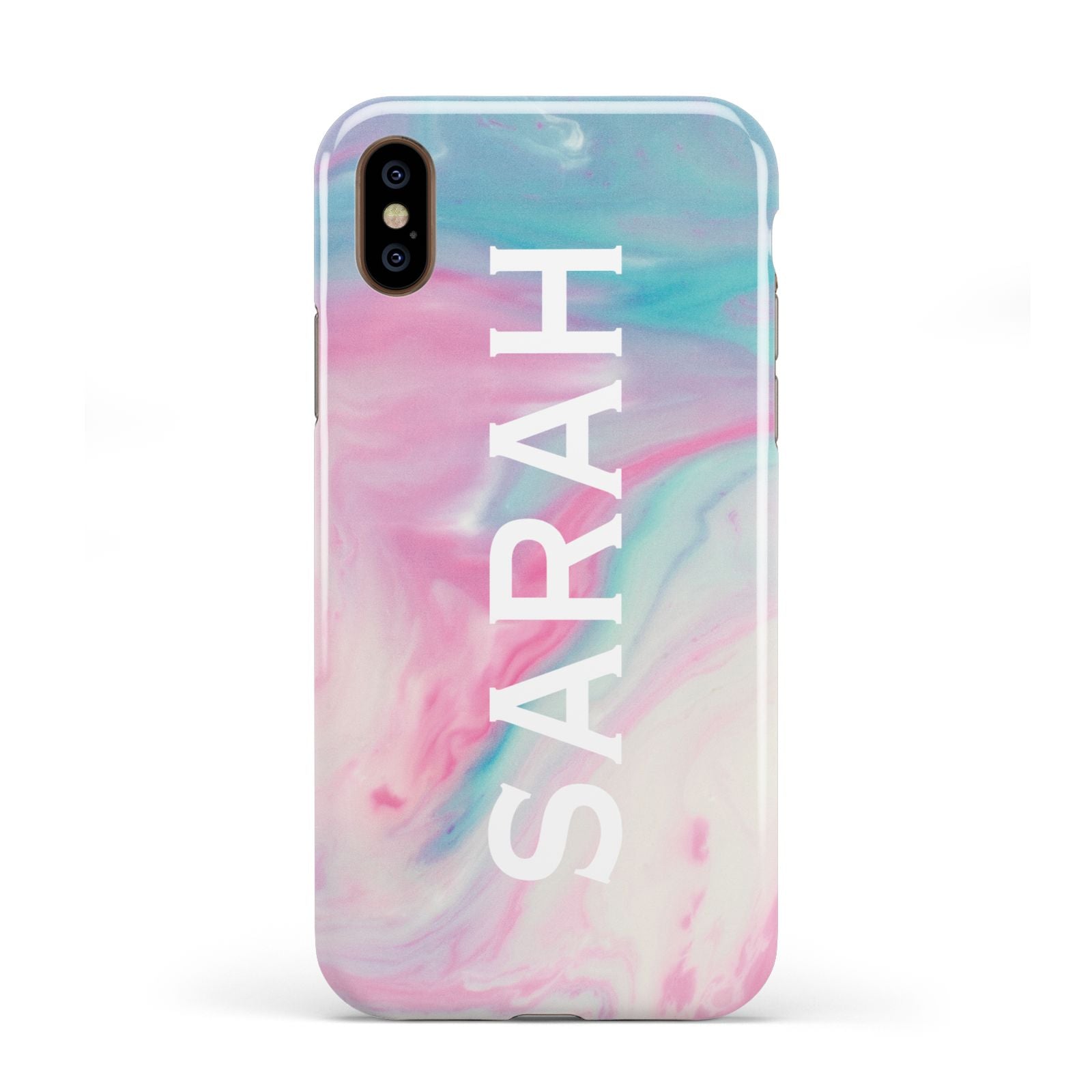 Personalised Clear Name Pastel Unicorn Marble Apple iPhone XS 3D Tough