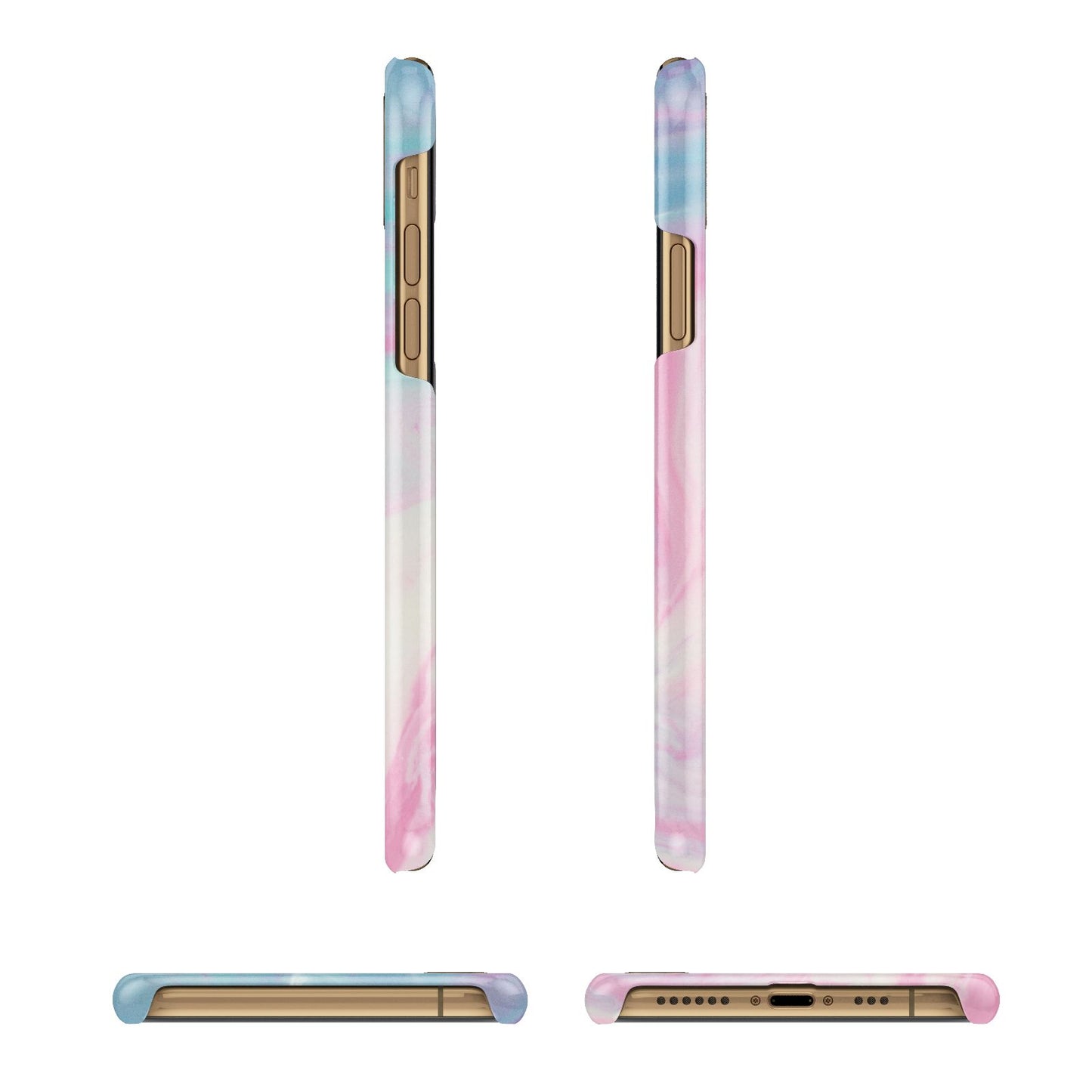 Personalised Clear Name Pastel Unicorn Marble Apple iPhone Xs 3D Wrap Snap Case Angled Images