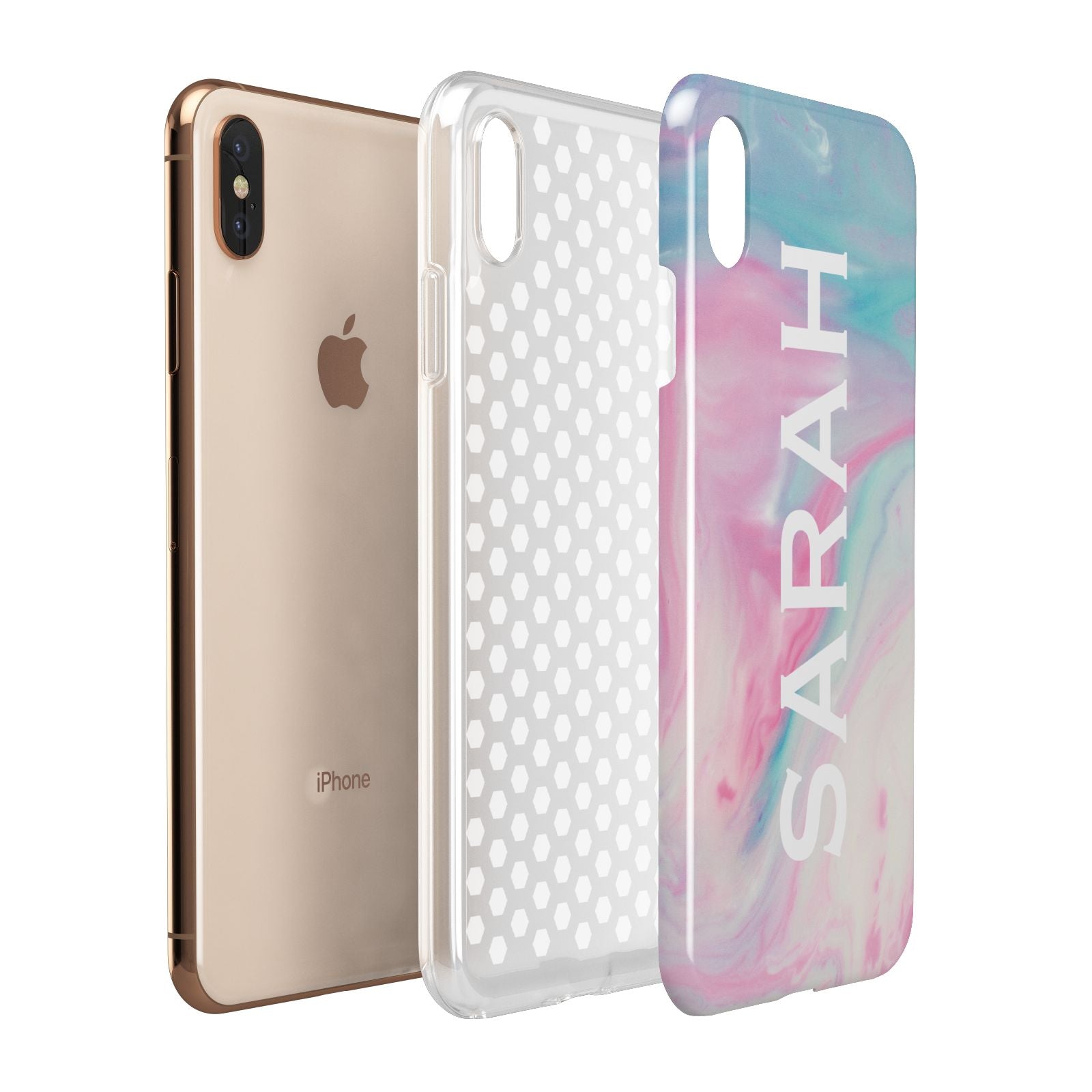 Personalised Clear Name Pastel Unicorn Marble Apple iPhone Xs Max 3D Tough Case Expanded View