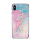 Personalised Clear Name Pastel Unicorn Marble Apple iPhone Xs Max Impact Case Black Edge on Gold Phone