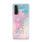 Personalised Clear Name Pastel Unicorn Marble Huawei P Smart 2021