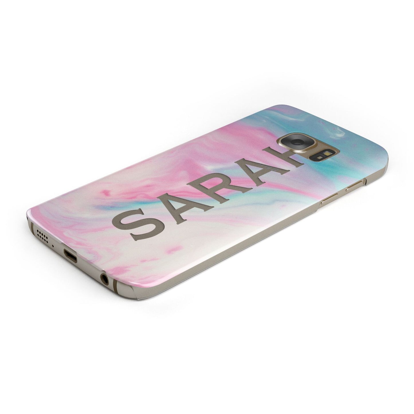 Personalised Clear Name Pastel Unicorn Marble Protective Samsung Galaxy Case Angled Image