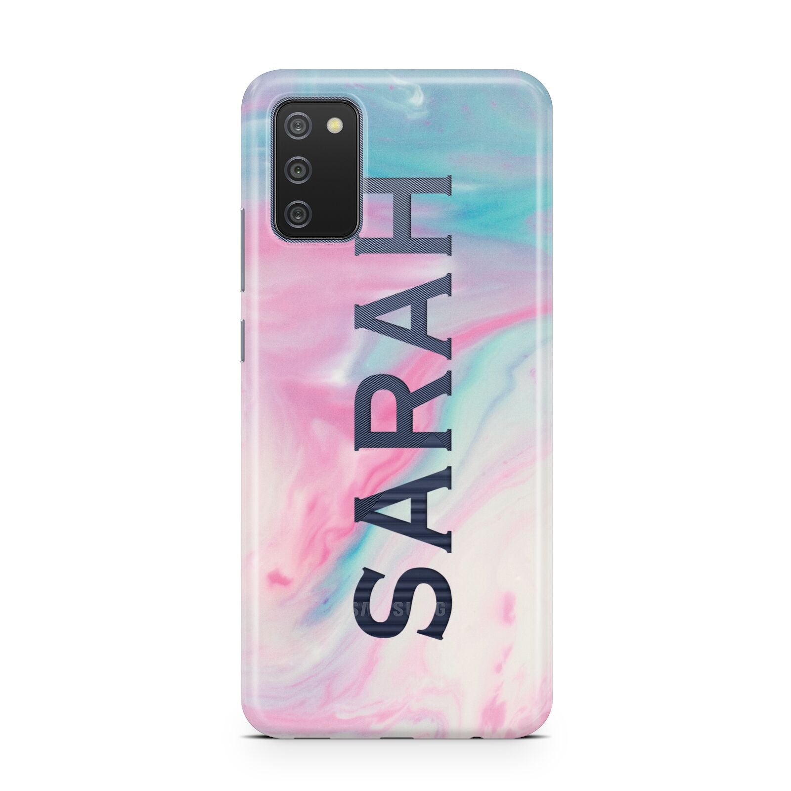 Personalised Clear Name Pastel Unicorn Marble Samsung A02s Case