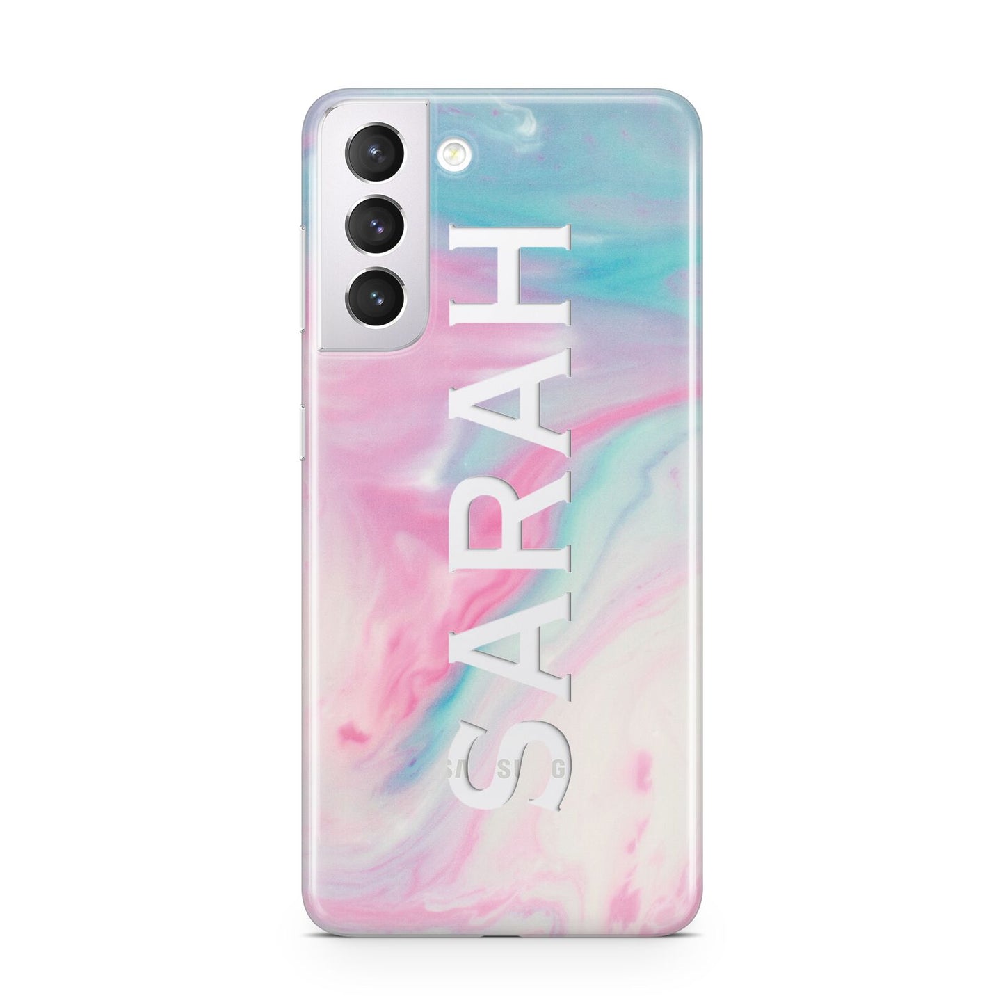 Personalised Clear Name Pastel Unicorn Marble Samsung S21 Case