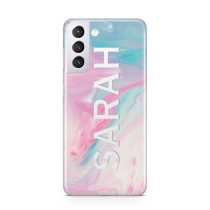 Personalised Clear Name Pastel Unicorn Marble Samsung S21 Case