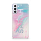 Personalised Clear Name Pastel Unicorn Marble Samsung S21 Plus Case