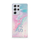 Personalised Clear Name Pastel Unicorn Marble Samsung S21 Ultra Case