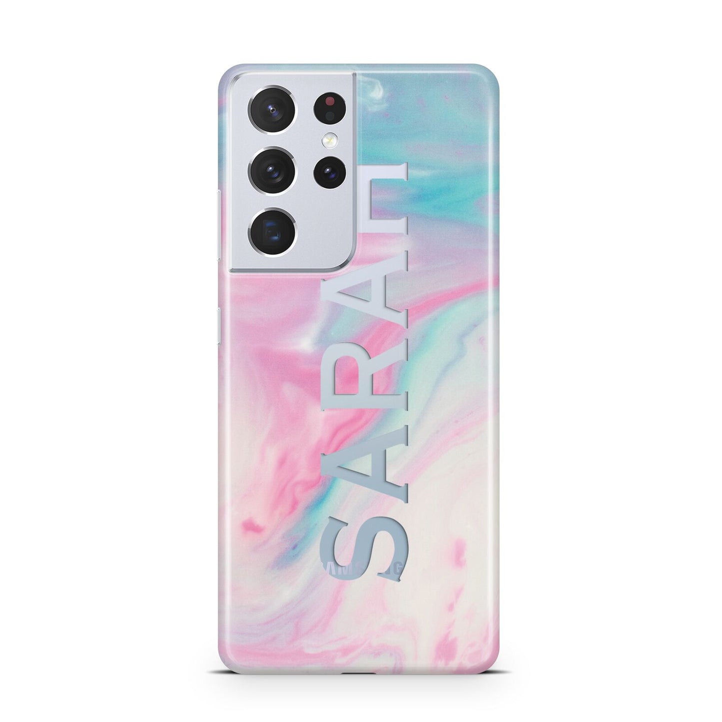 Personalised Clear Name Pastel Unicorn Marble Samsung S21 Ultra Case
