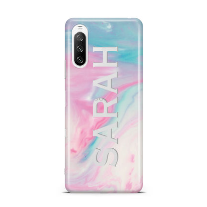 Personalised Clear Name Pastel Unicorn Marble Sony Xperia 10 III Case