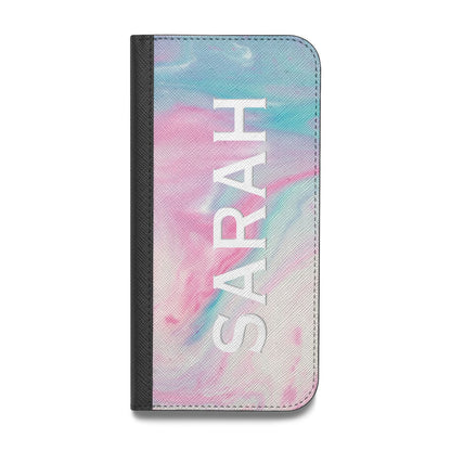 Personalised Clear Name Pastel Unicorn Marble Vegan Leather Flip Samsung Case