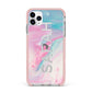 Personalised Clear Name Pastel Unicorn Marble iPhone 11 Pro Max Impact Pink Edge Case