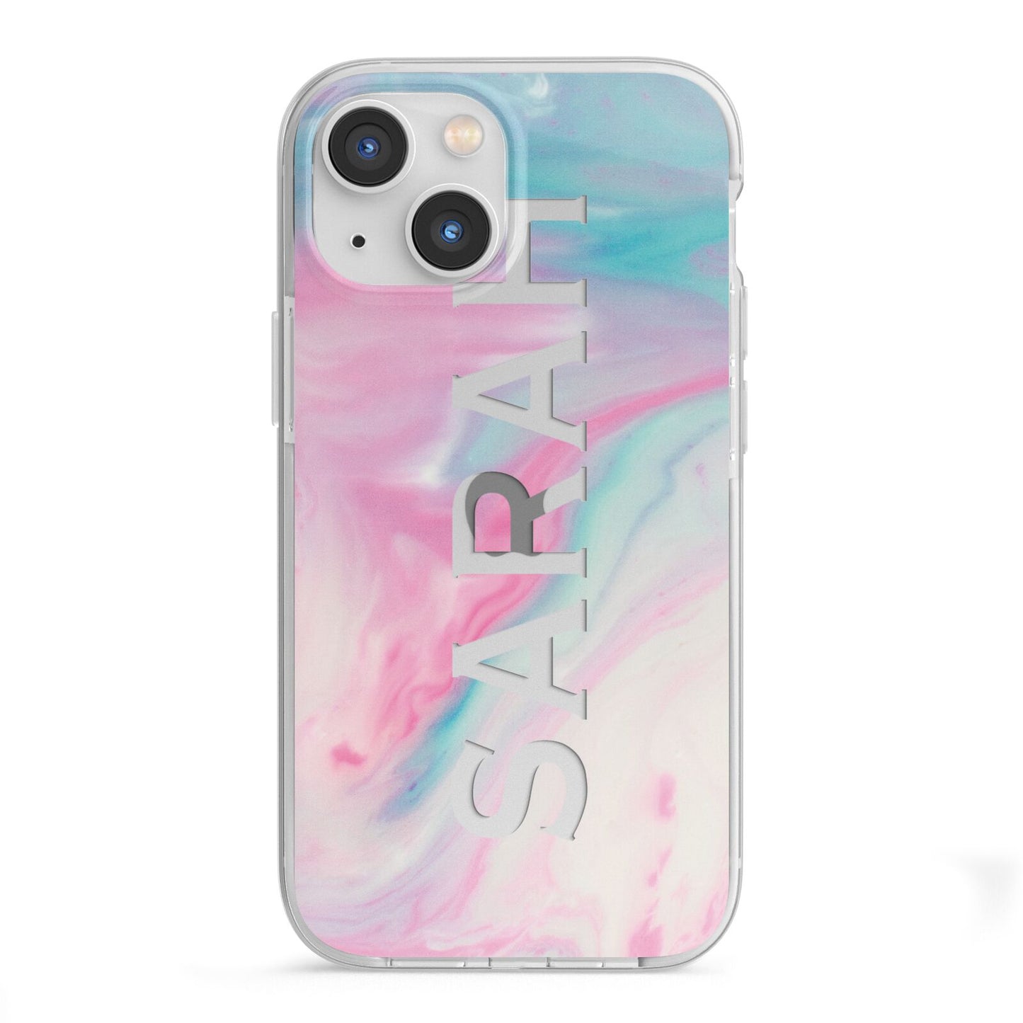 Personalised Clear Name Pastel Unicorn Marble iPhone 13 Mini TPU Impact Case with White Edges