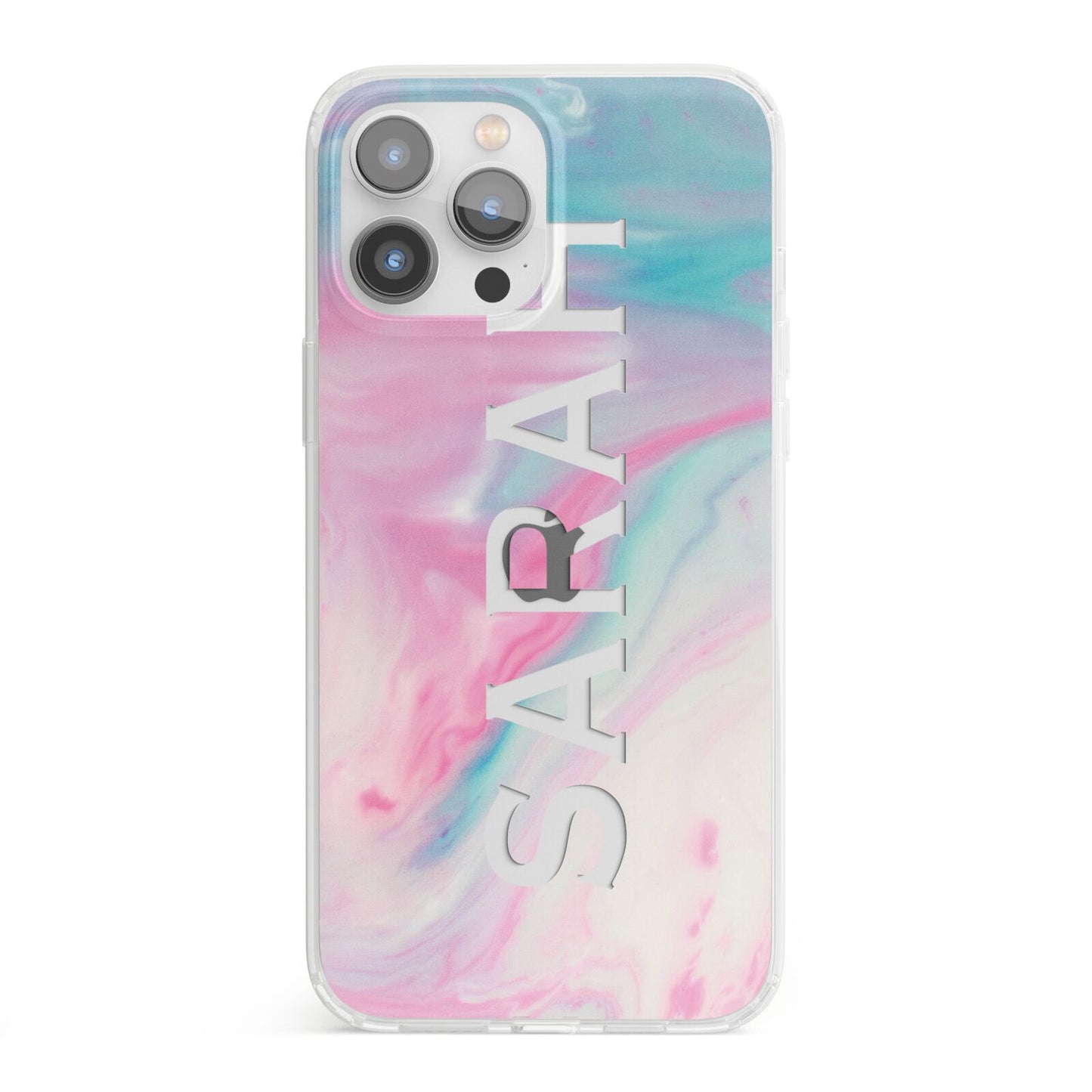 Personalised Clear Name Pastel Unicorn Marble iPhone 13 Pro Max Clear Bumper Case