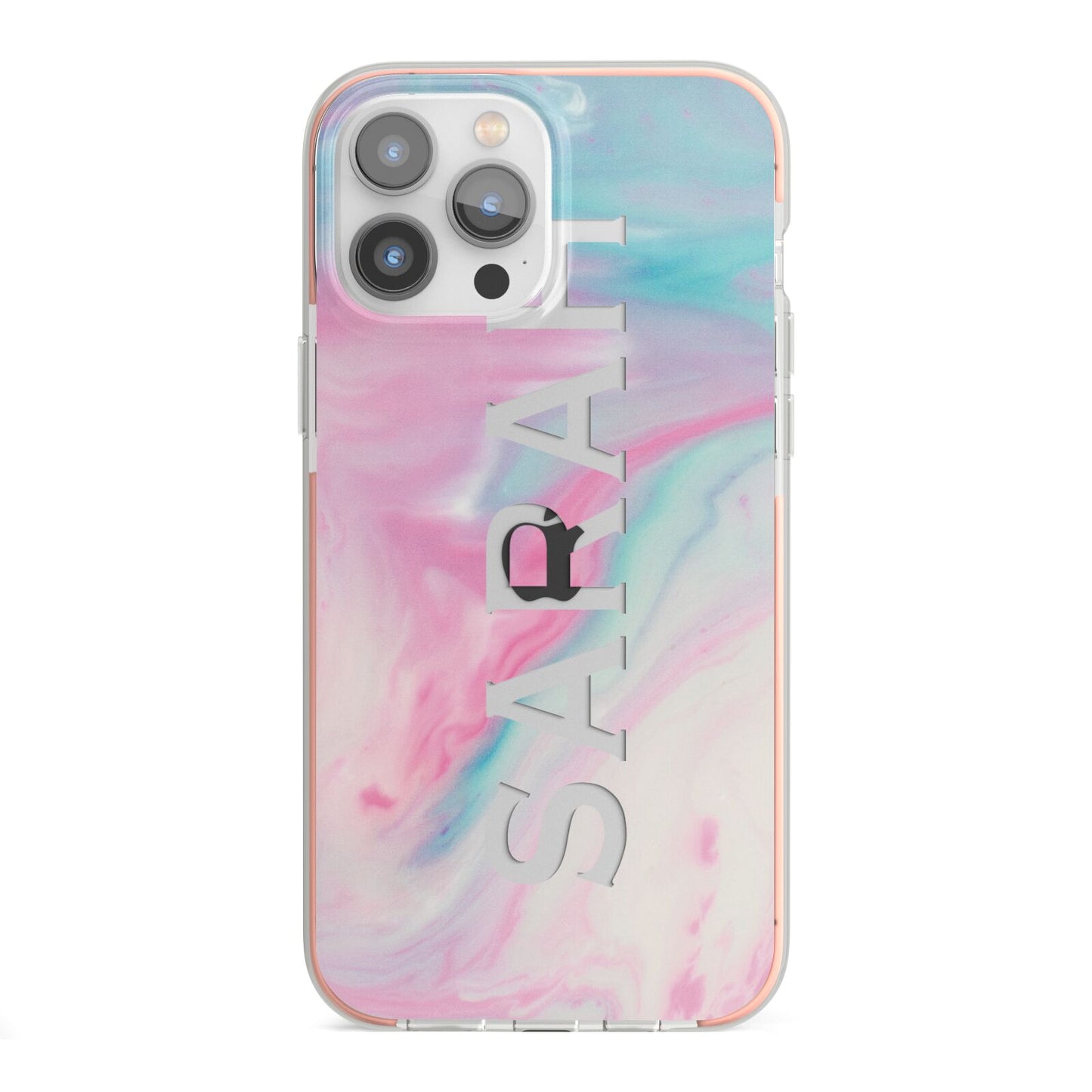 Personalised Clear Name Pastel Unicorn Marble iPhone 13 Pro Max TPU Impact Case with Pink Edges