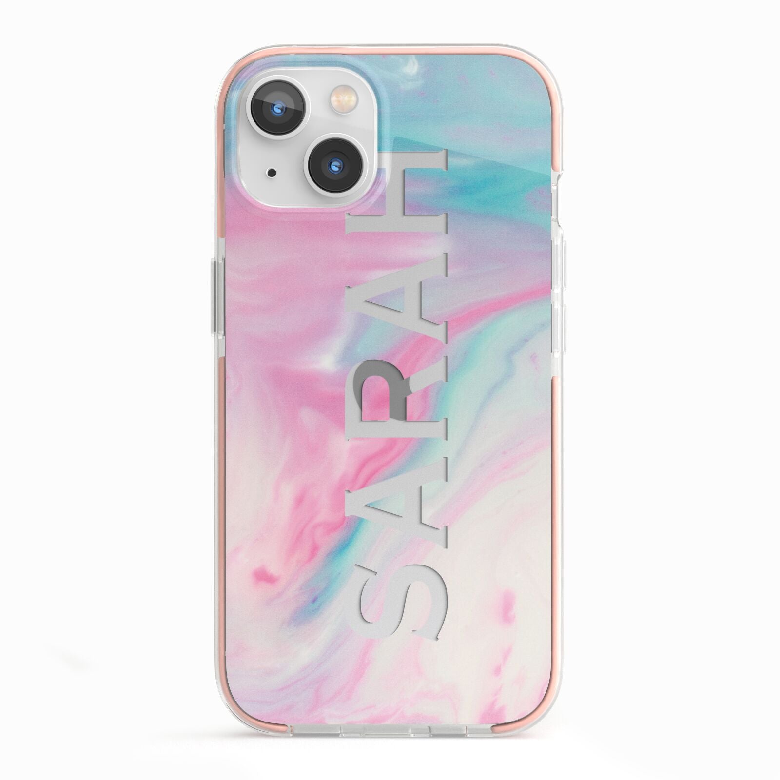 Personalised Clear Name Pastel Unicorn Marble iPhone 13 TPU Impact Case with Pink Edges