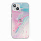 Personalised Clear Name Pastel Unicorn Marble iPhone 13 TPU Impact Case with White Edges