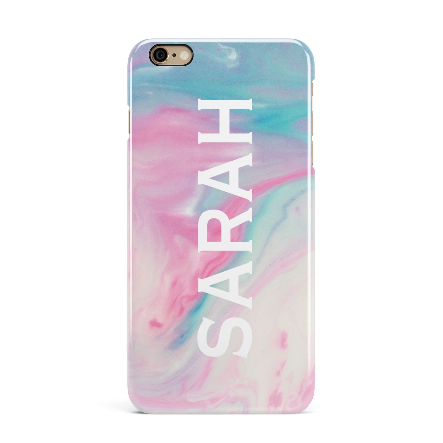 Personalised Clear Name Pastel Unicorn Marble iPhone 6 Plus 3D Snap Case on Gold Phone