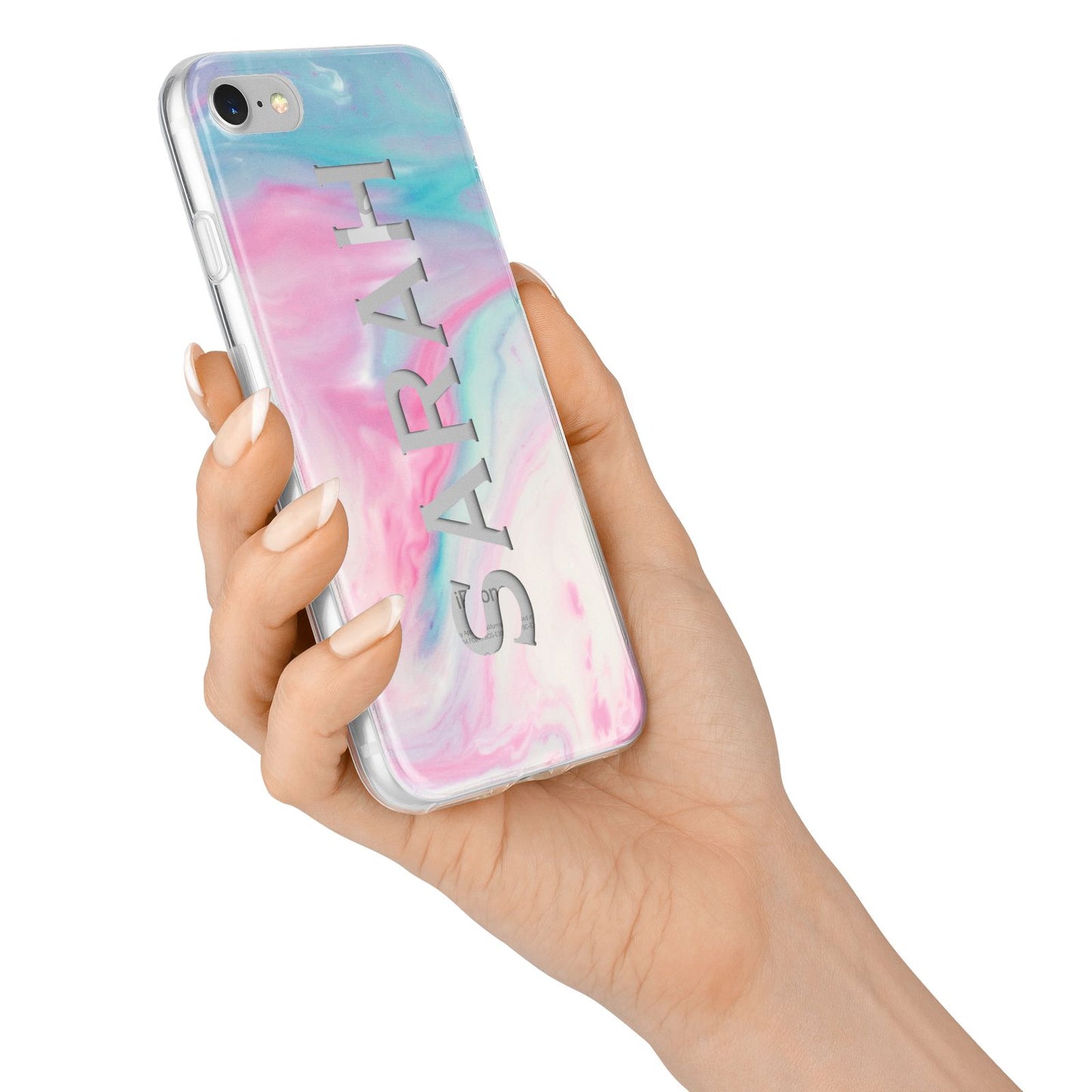 Personalised Clear Name Pastel Unicorn Marble iPhone 7 Bumper Case on Silver iPhone Alternative Image