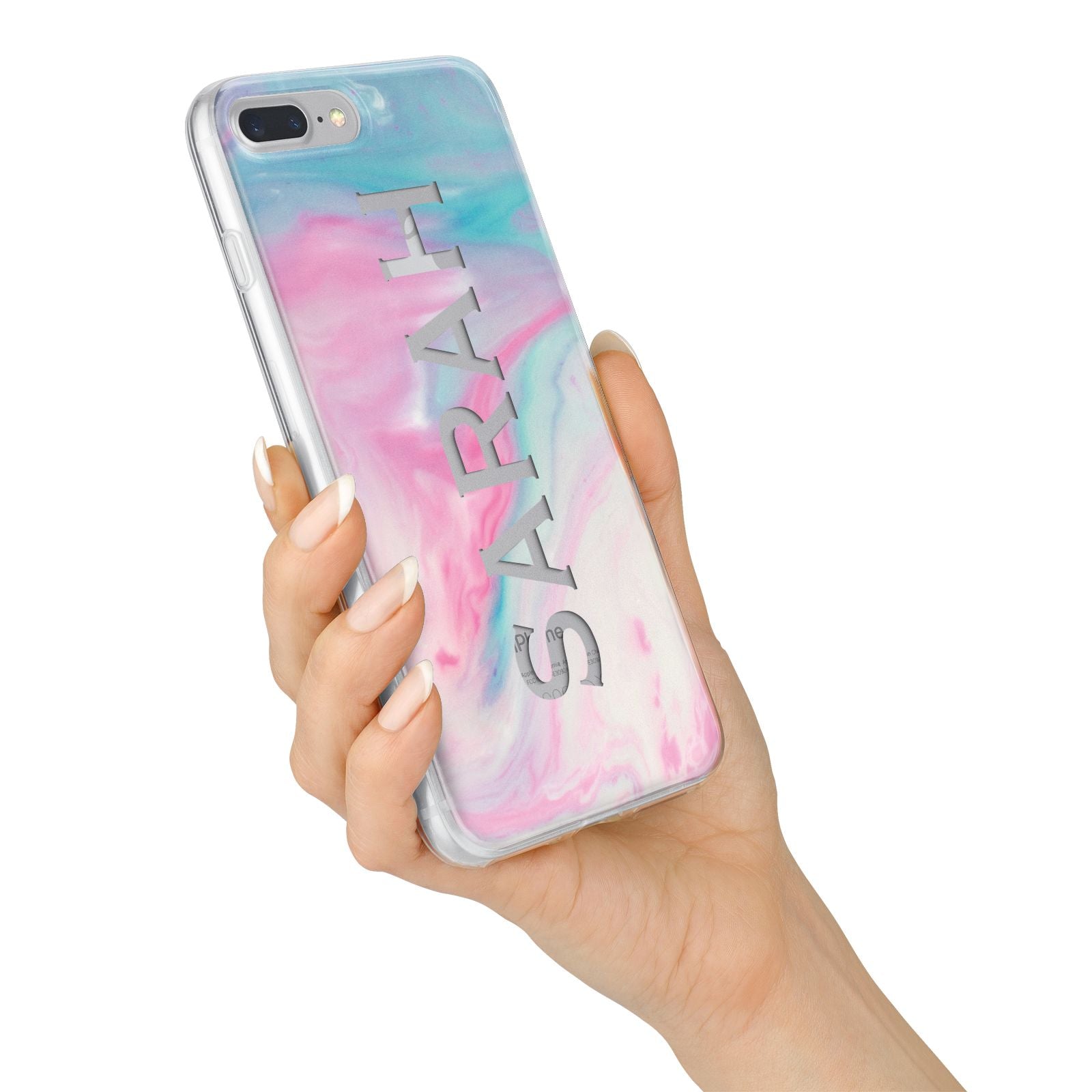 Personalised Clear Name Pastel Unicorn Marble iPhone 7 Plus Bumper Case on Silver iPhone Alternative Image