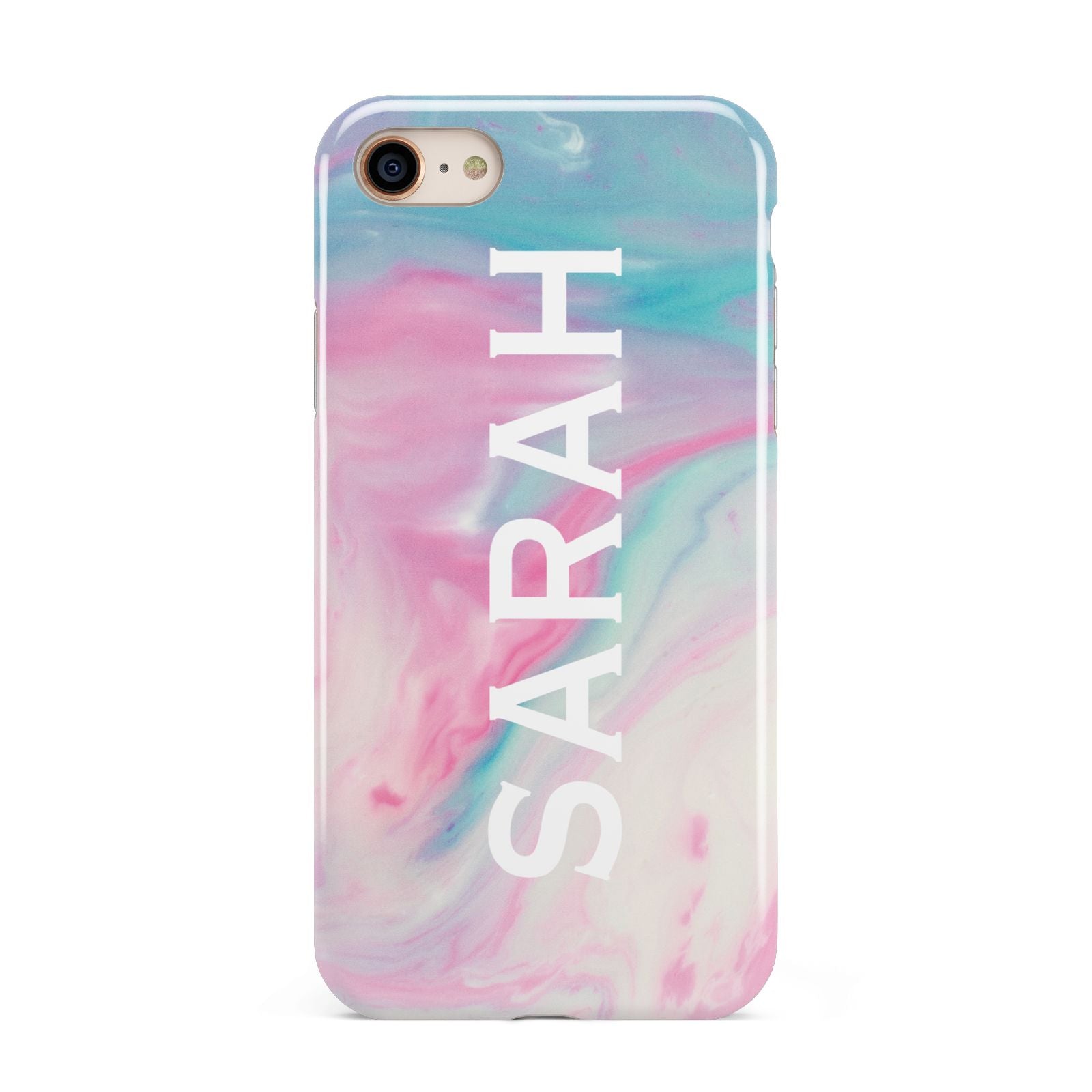 Personalised Clear Name Pastel Unicorn Marble iPhone 8 3D Tough Case on Gold Phone