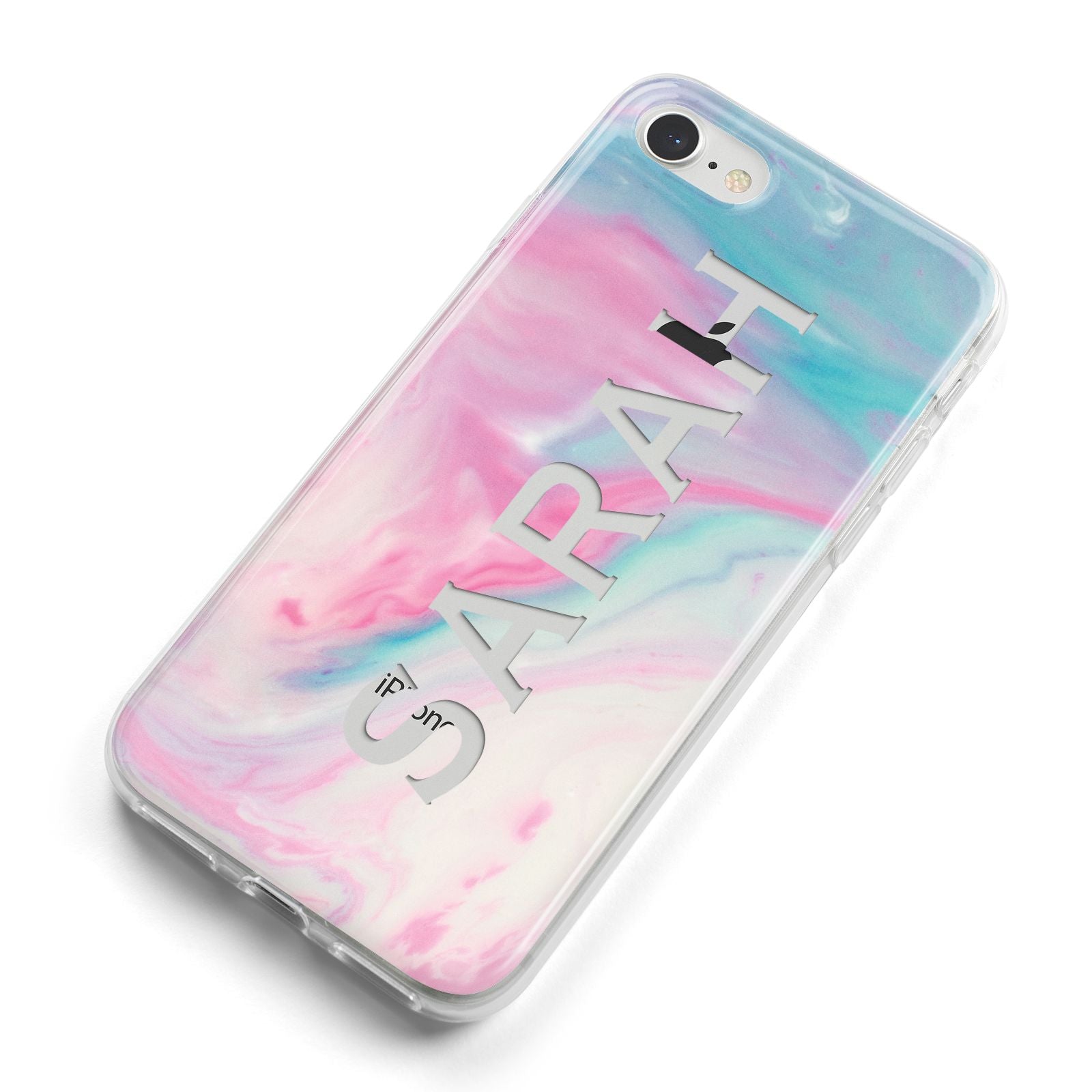 Personalised Clear Name Pastel Unicorn Marble iPhone 8 Bumper Case on Silver iPhone Alternative Image