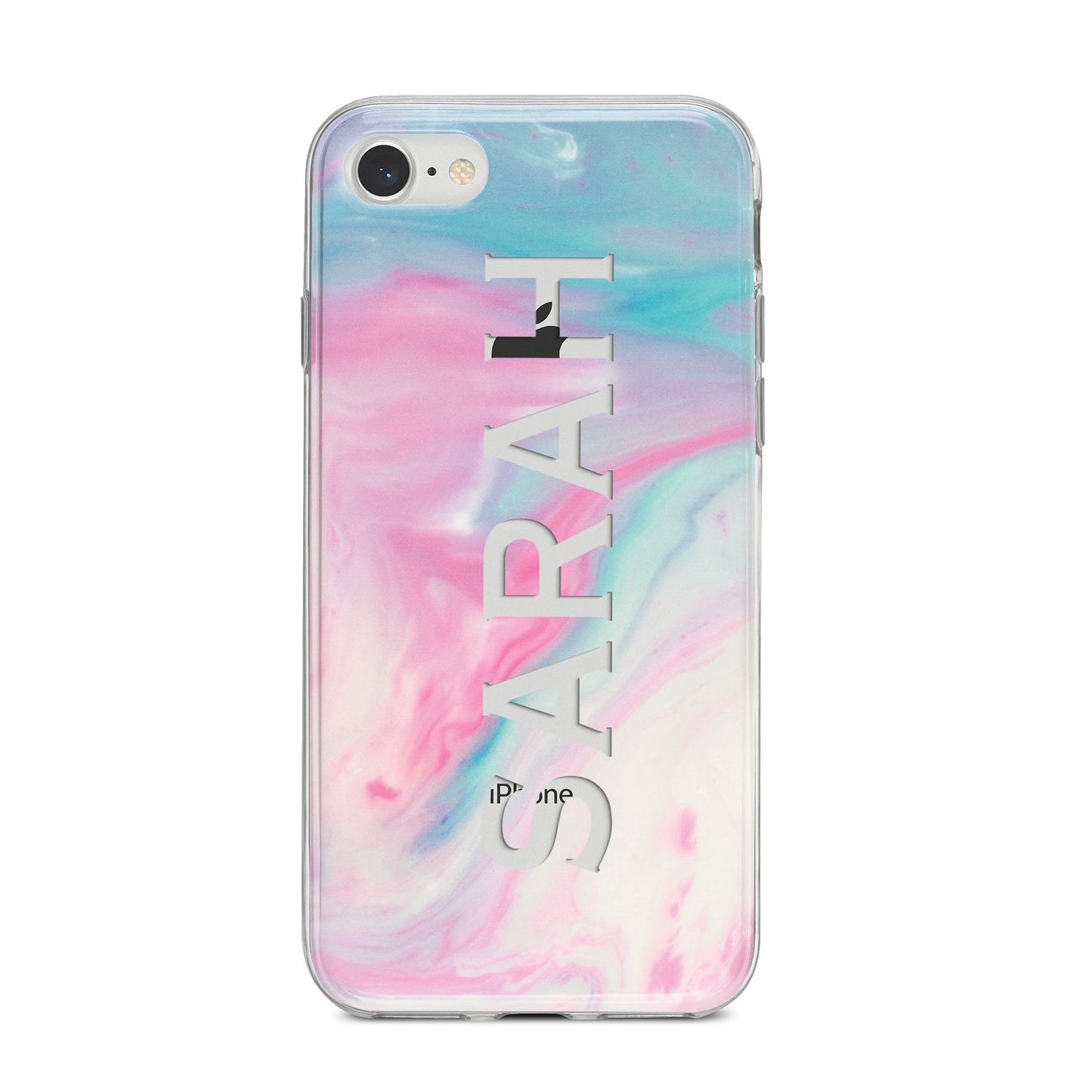Personalised Clear Name Pastel Unicorn Marble iPhone 8 Bumper Case on Silver iPhone