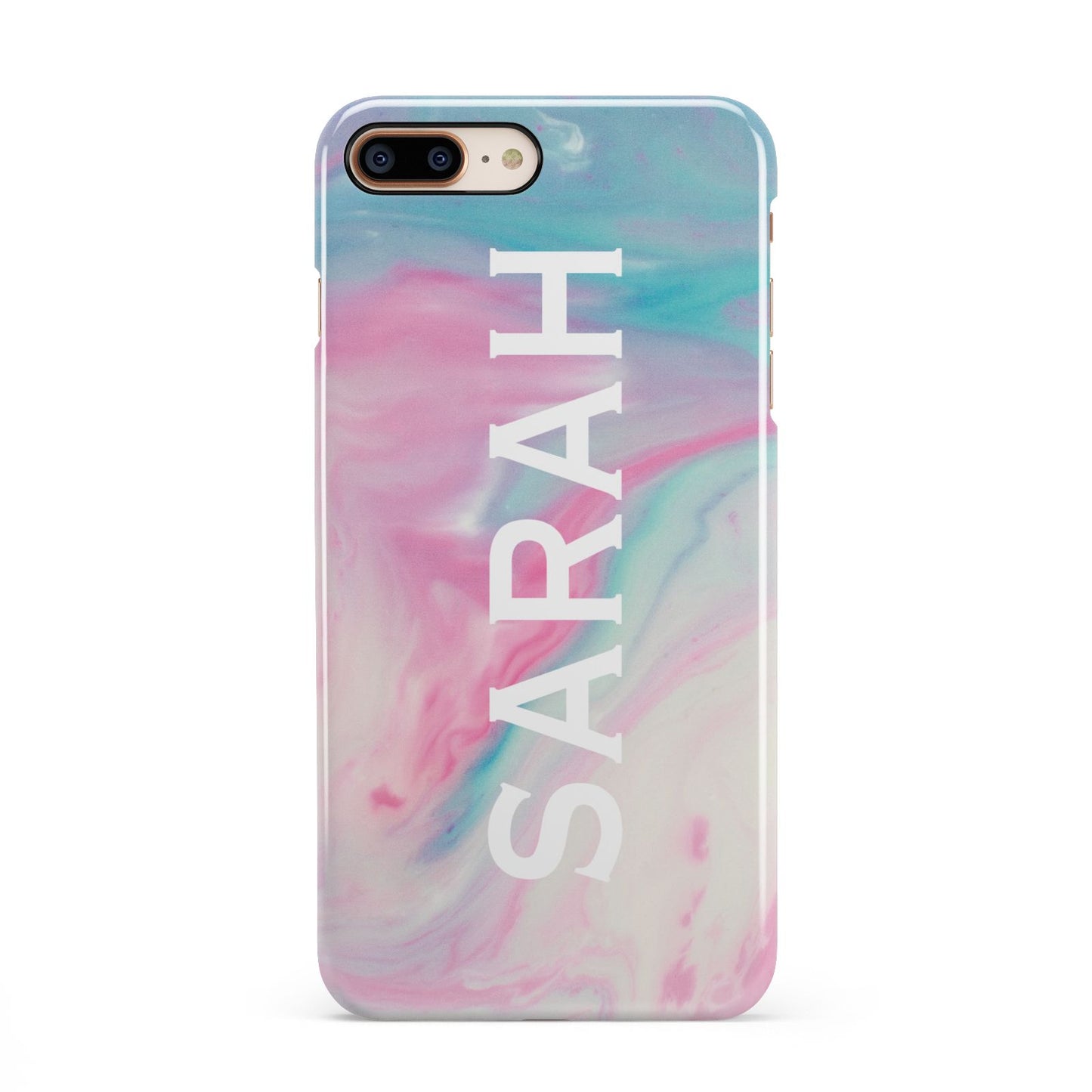 Personalised Clear Name Pastel Unicorn Marble iPhone 8 Plus 3D Snap Case on Gold Phone