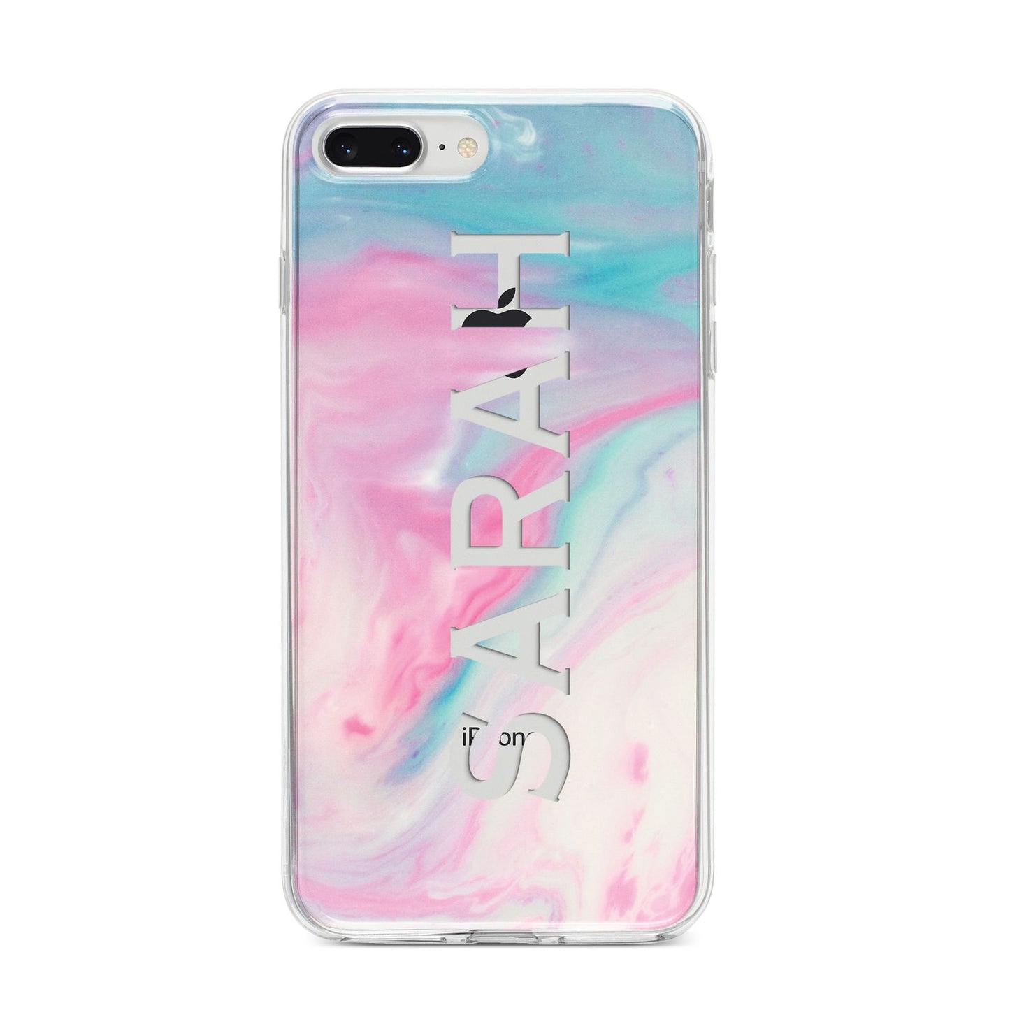 Personalised Clear Name Pastel Unicorn Marble iPhone 8 Plus Bumper Case on Silver iPhone