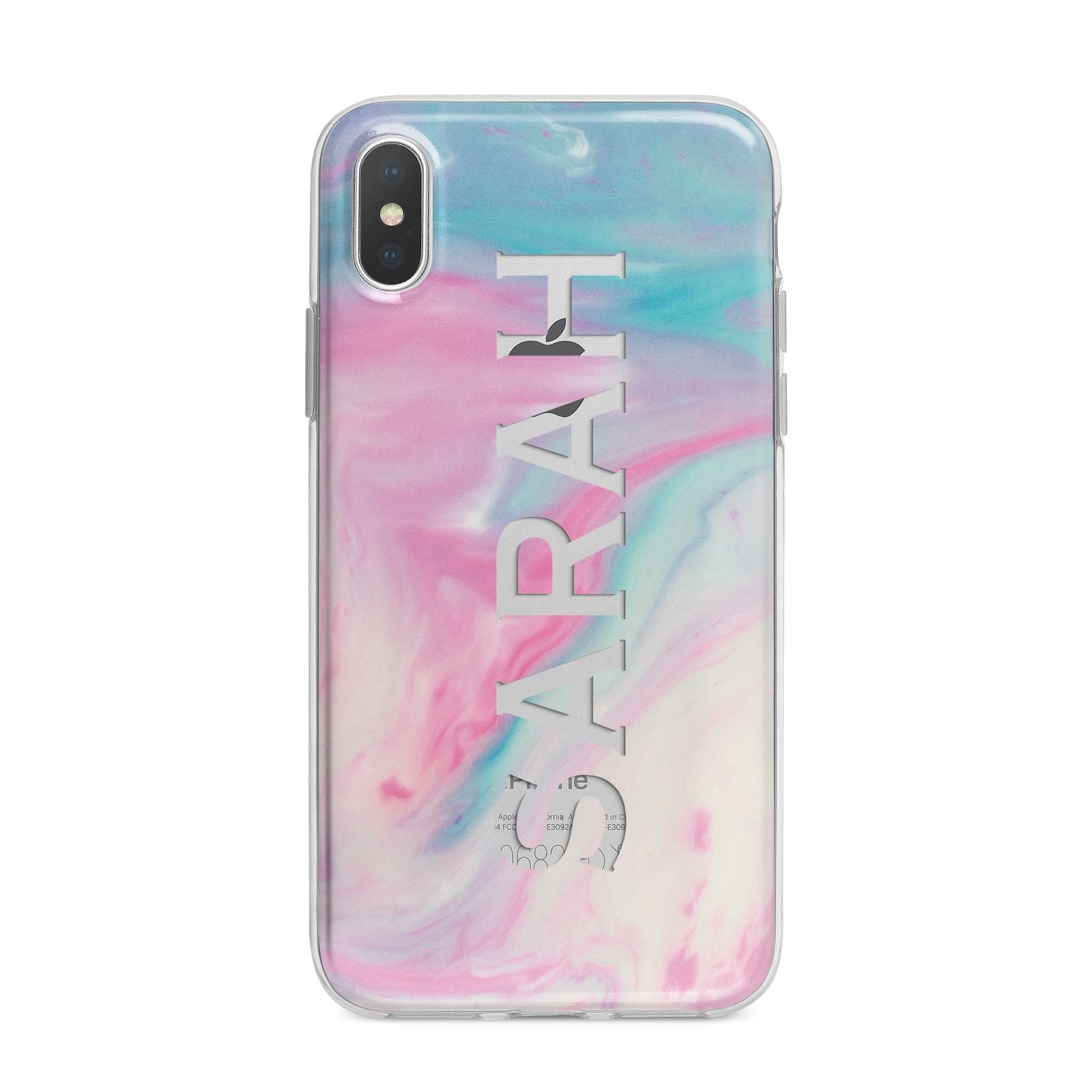 Personalised Clear Name Pastel Unicorn Marble iPhone X Bumper Case on Silver iPhone Alternative Image 1