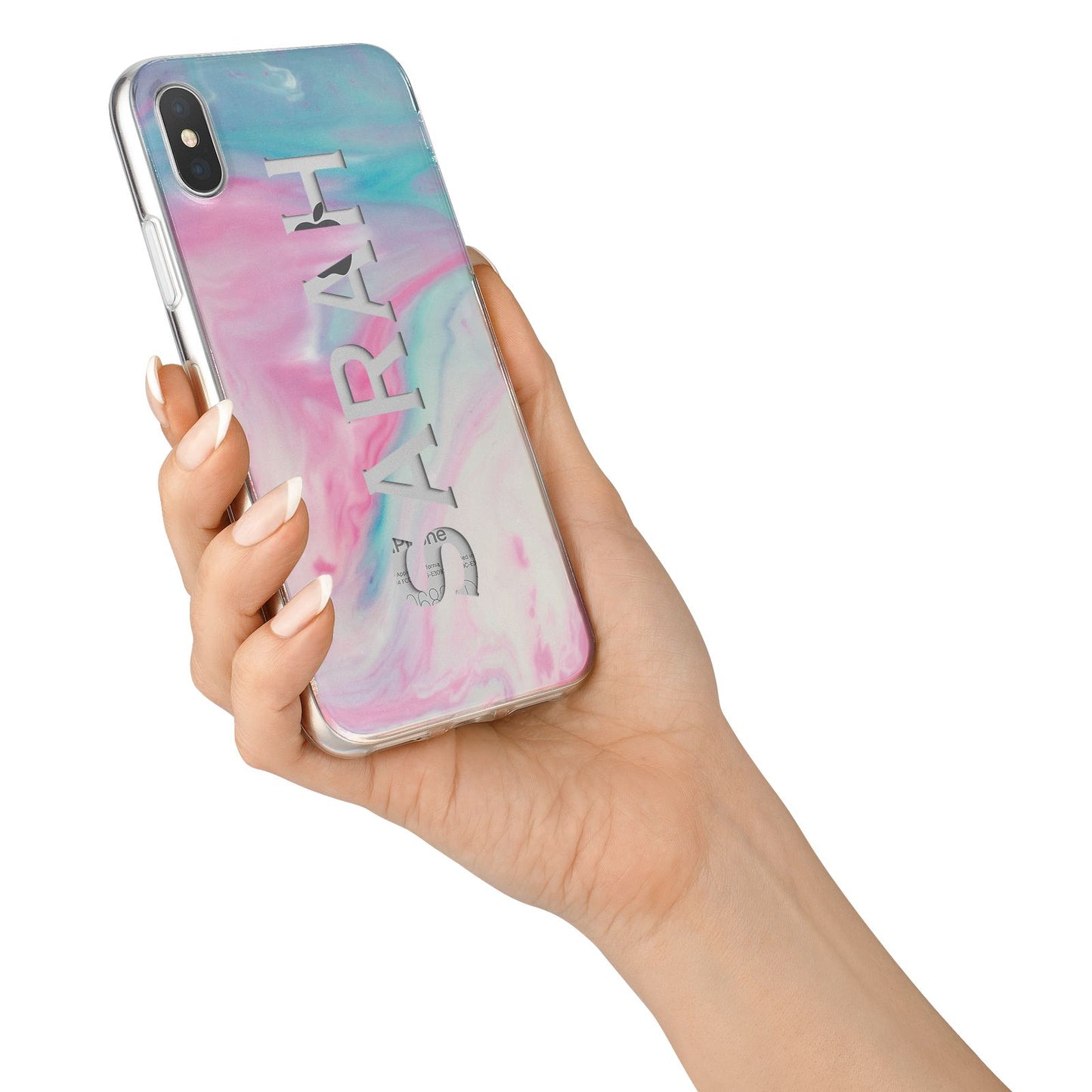 Personalised Clear Name Pastel Unicorn Marble iPhone X Bumper Case on Silver iPhone Alternative Image 2