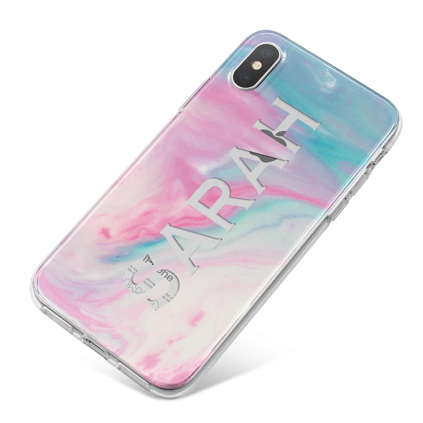 Personalised Clear Name Pastel Unicorn Marble iPhone X Bumper Case on Silver iPhone