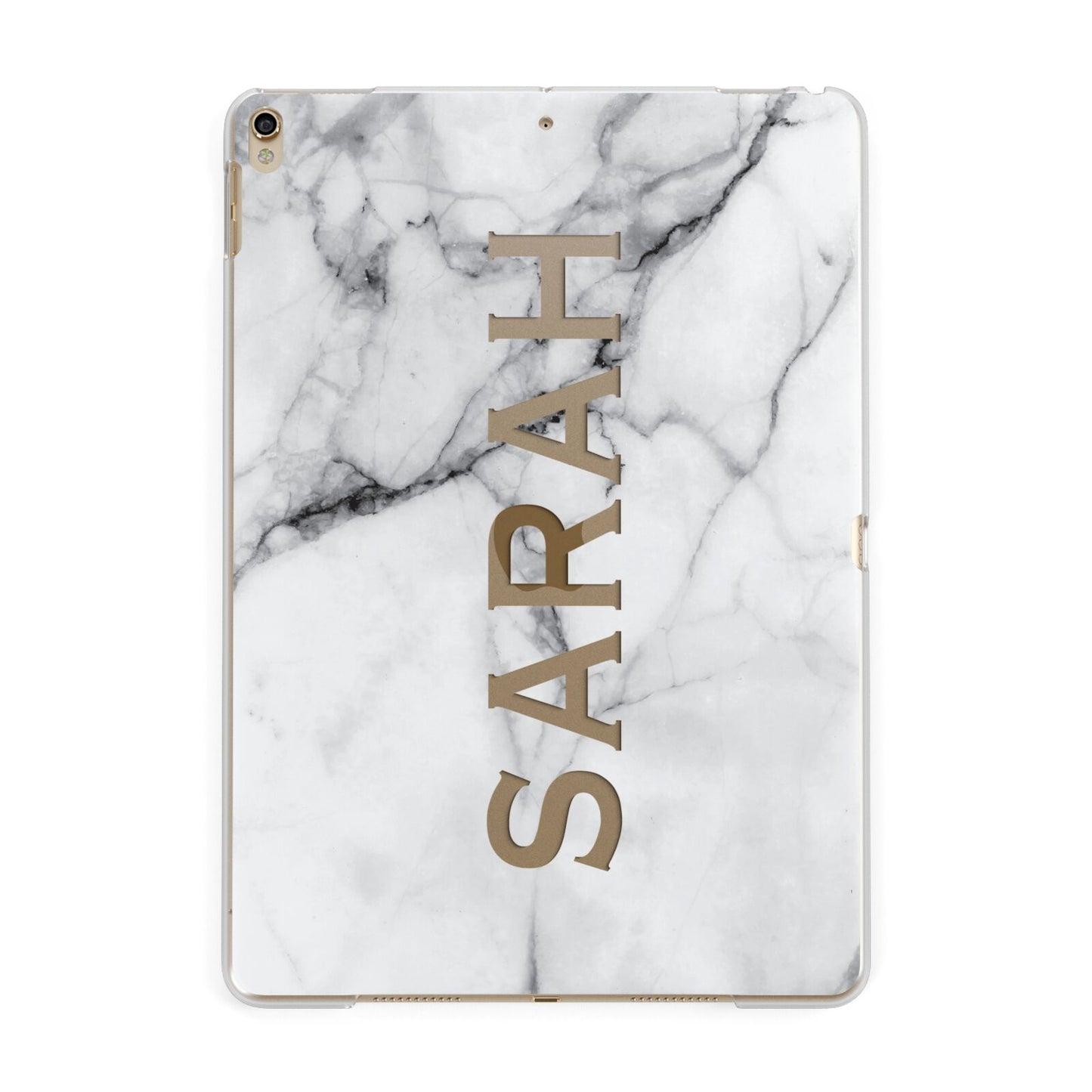 Personalised Clear Name See Through Grey Marble Apple iPad Gold Case