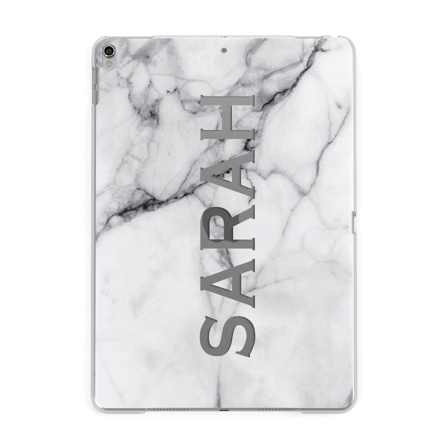 Personalised Clear Name See Through Grey Marble Apple iPad Silver Case