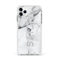 Personalised Clear Name See Through Grey Marble Apple iPhone 11 Pro Max in Silver with White Impact Case