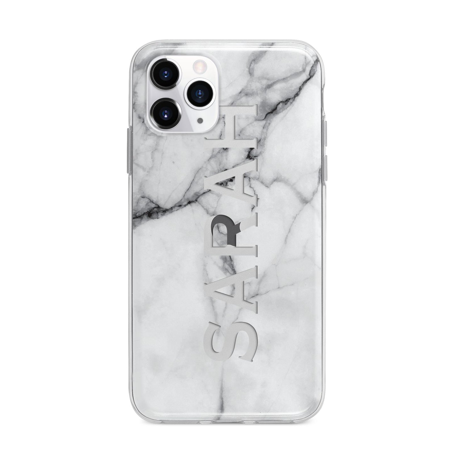Personalised Clear Name See Through Grey Marble Apple iPhone 11 Pro in Silver with Bumper Case