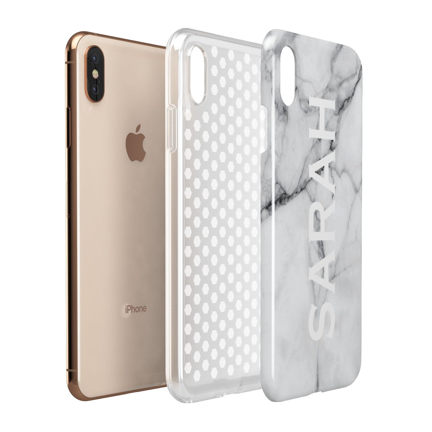 Personalised Clear Name See Through Grey Marble Apple iPhone Xs Max 3D Tough Case Expanded View