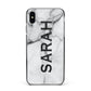 Personalised Clear Name See Through Grey Marble Apple iPhone Xs Max Impact Case Black Edge on Black Phone