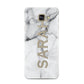 Personalised Clear Name See Through Grey Marble Samsung Galaxy A3 2016 Case on gold phone