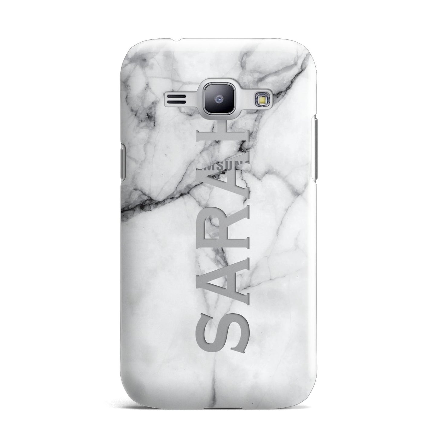 Personalised Clear Name See Through Grey Marble Samsung Galaxy J1 2015 Case