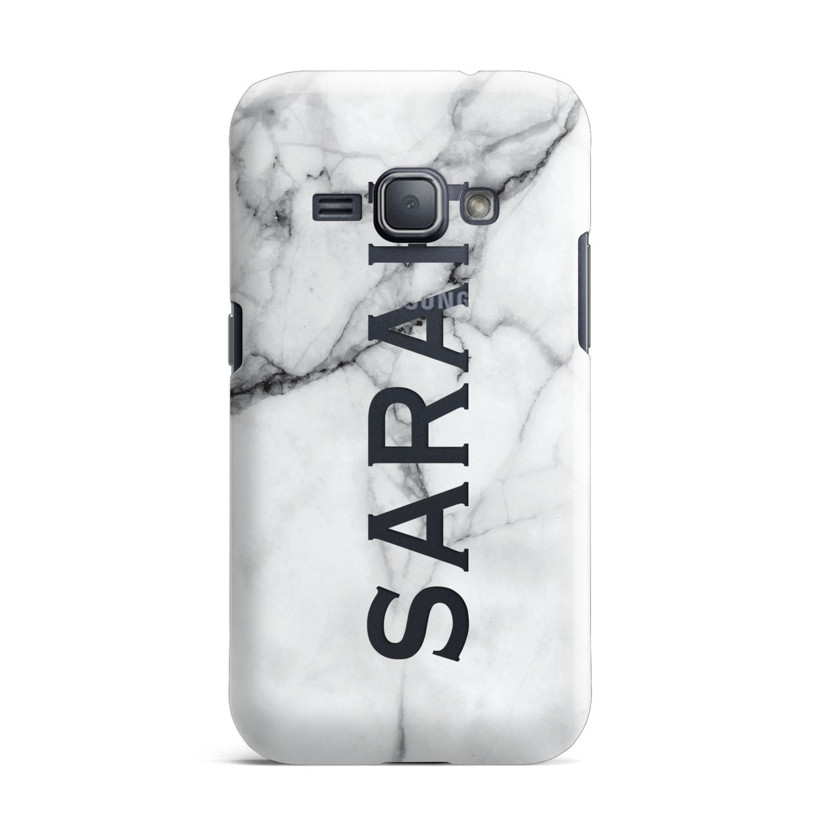 Personalised Clear Name See Through Grey Marble Samsung Galaxy J1 2016 Case