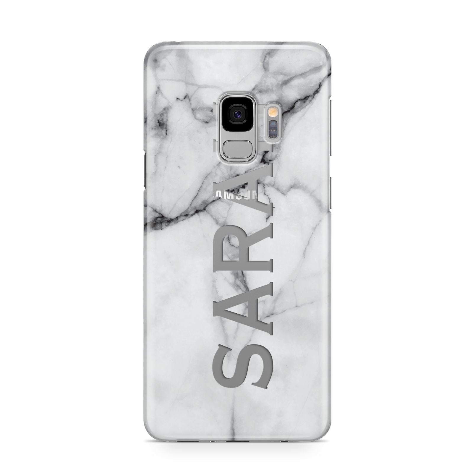 Personalised Clear Name See Through Grey Marble Samsung Galaxy S9 Case