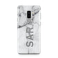 Personalised Clear Name See Through Grey Marble Samsung Galaxy S9 Plus Case on Silver phone