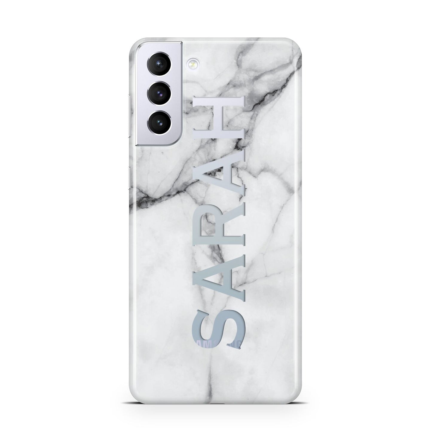 Personalised Clear Name See Through Grey Marble Samsung S21 Plus Phone Case