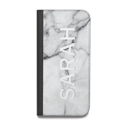 Personalised Clear Name See Through Grey Marble Vegan Leather Flip Samsung Case
