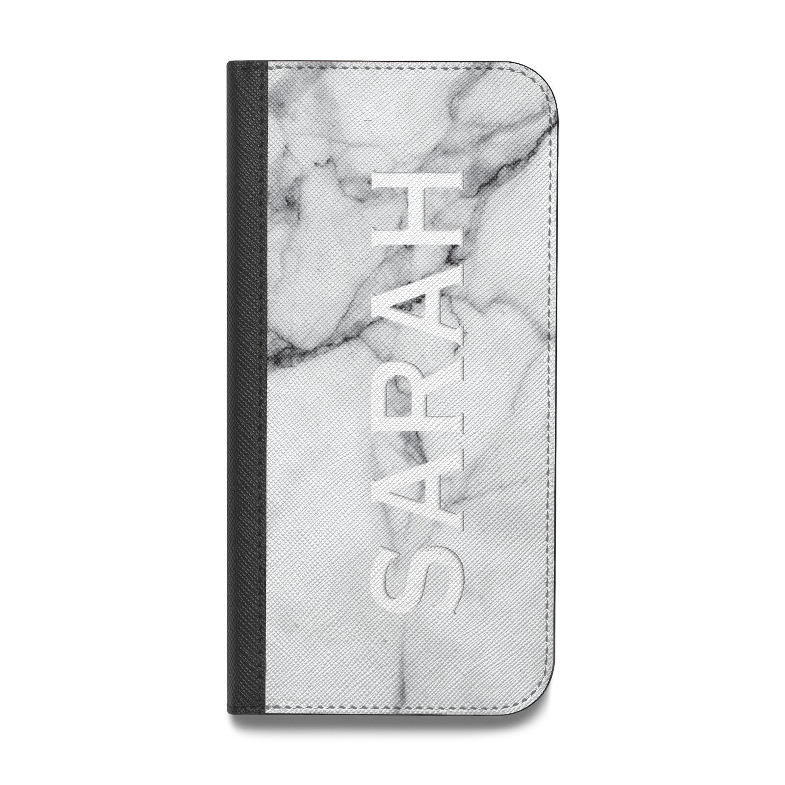 Personalised Clear Name See Through Grey Marble Vegan Leather Flip Samsung Case