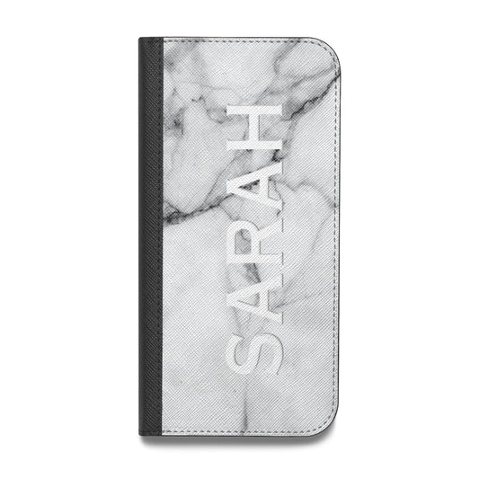 Personalised Clear Name See Through Grey Marble Vegan Leather Flip Samsung Case