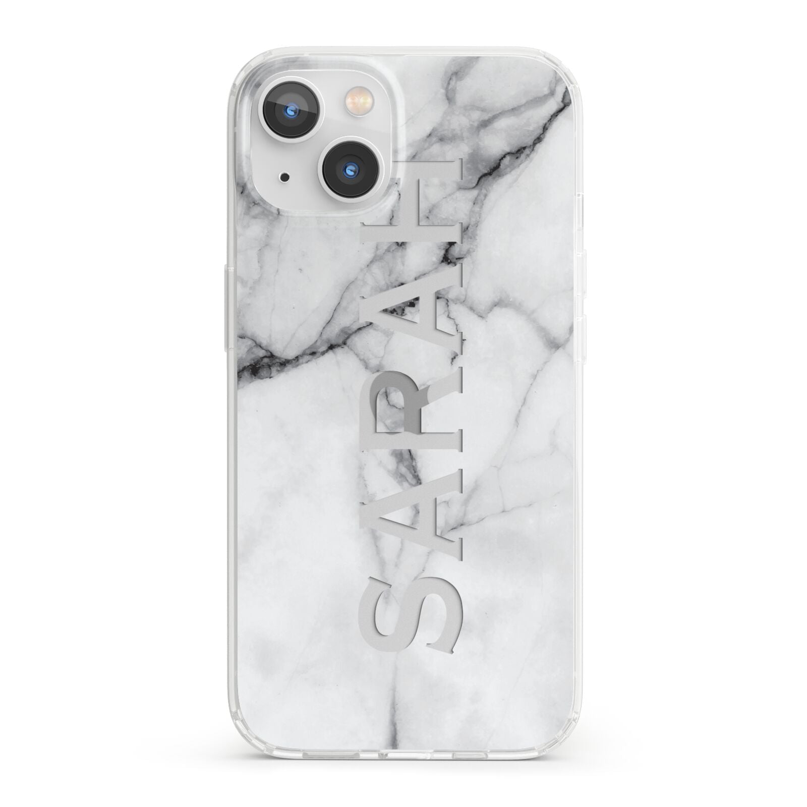 Personalised Clear Name See Through Grey Marble iPhone 13 Clear Bumper Case